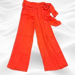 Krisa Wide Leg Chiffon pull on Pants‎ Size Medium Red Orange